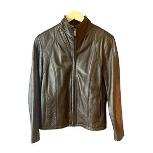 Nine West Brown Leather Biker Jacket - Small